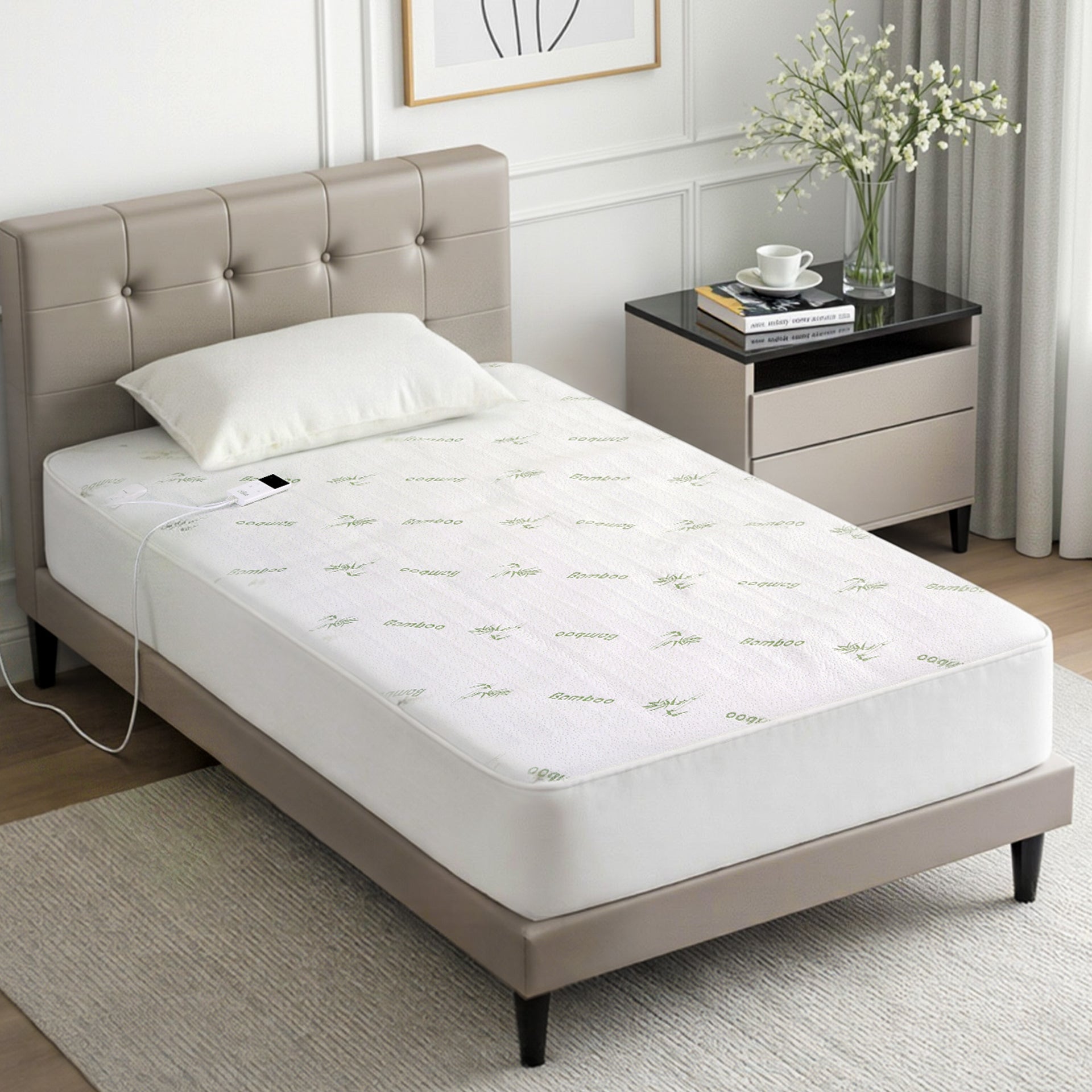 Giselle Electric Blanket Bamboo Fabric King Single Fitted Heated Pad Underlay Washable Winter Awezingly