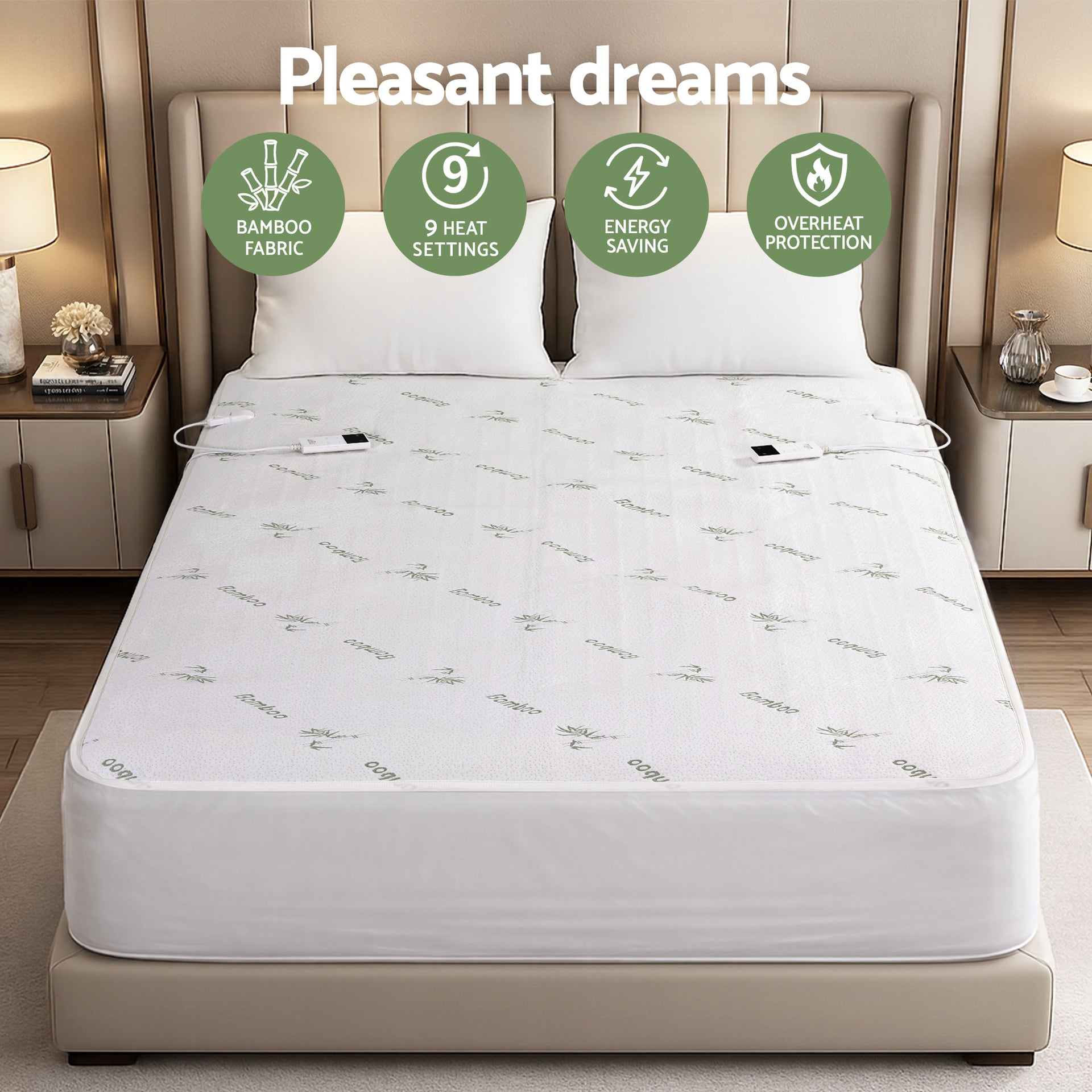 Giselle Electric Blanket Bamboo Fabric Queen Fitted Heated Pad Underlay Washable Winter Awezingly