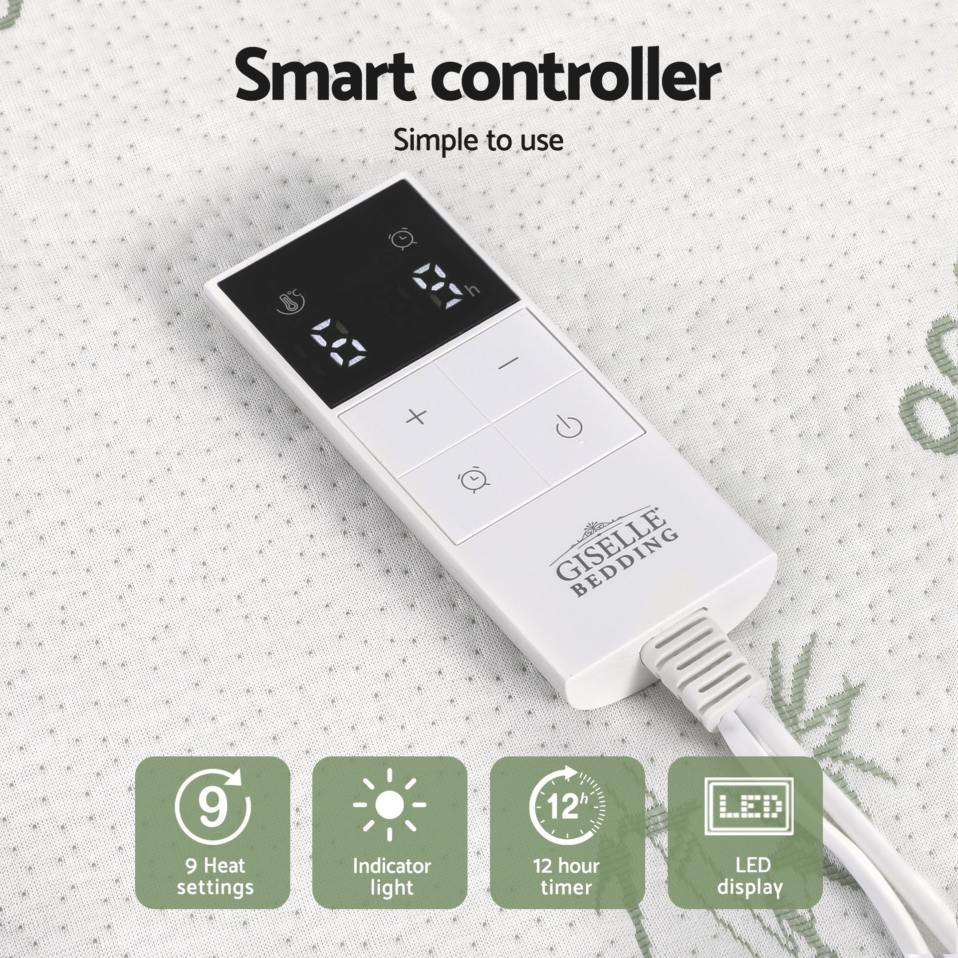 Giselle Electric Blanket Bamboo Fabric Queen Fitted Heated Pad Underlay Washable Winter Awezingly