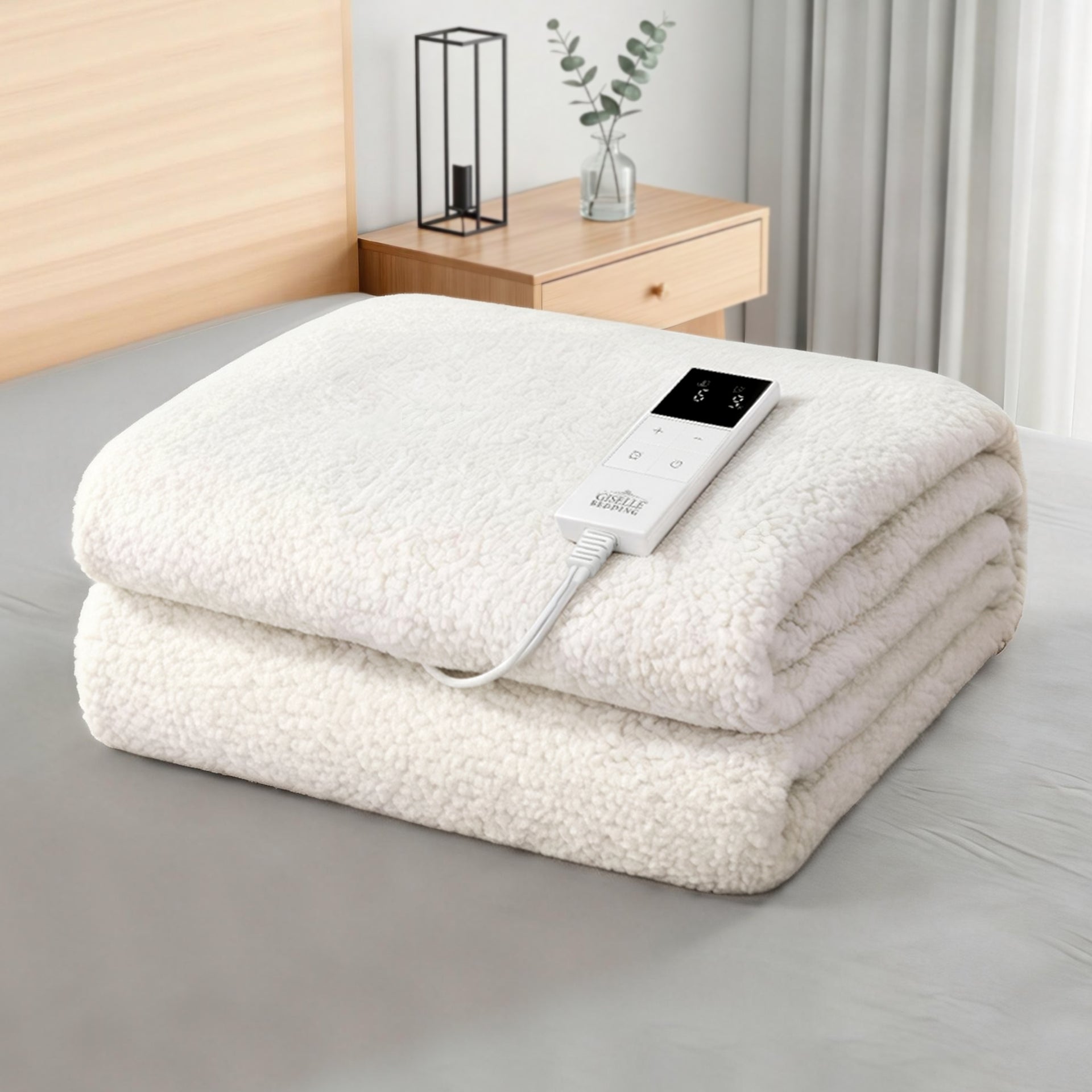 Giselle Electric Blanket LED Remote Sherpa Fleece Underlay Fully Fitted Machine Washable King Single Awezingly