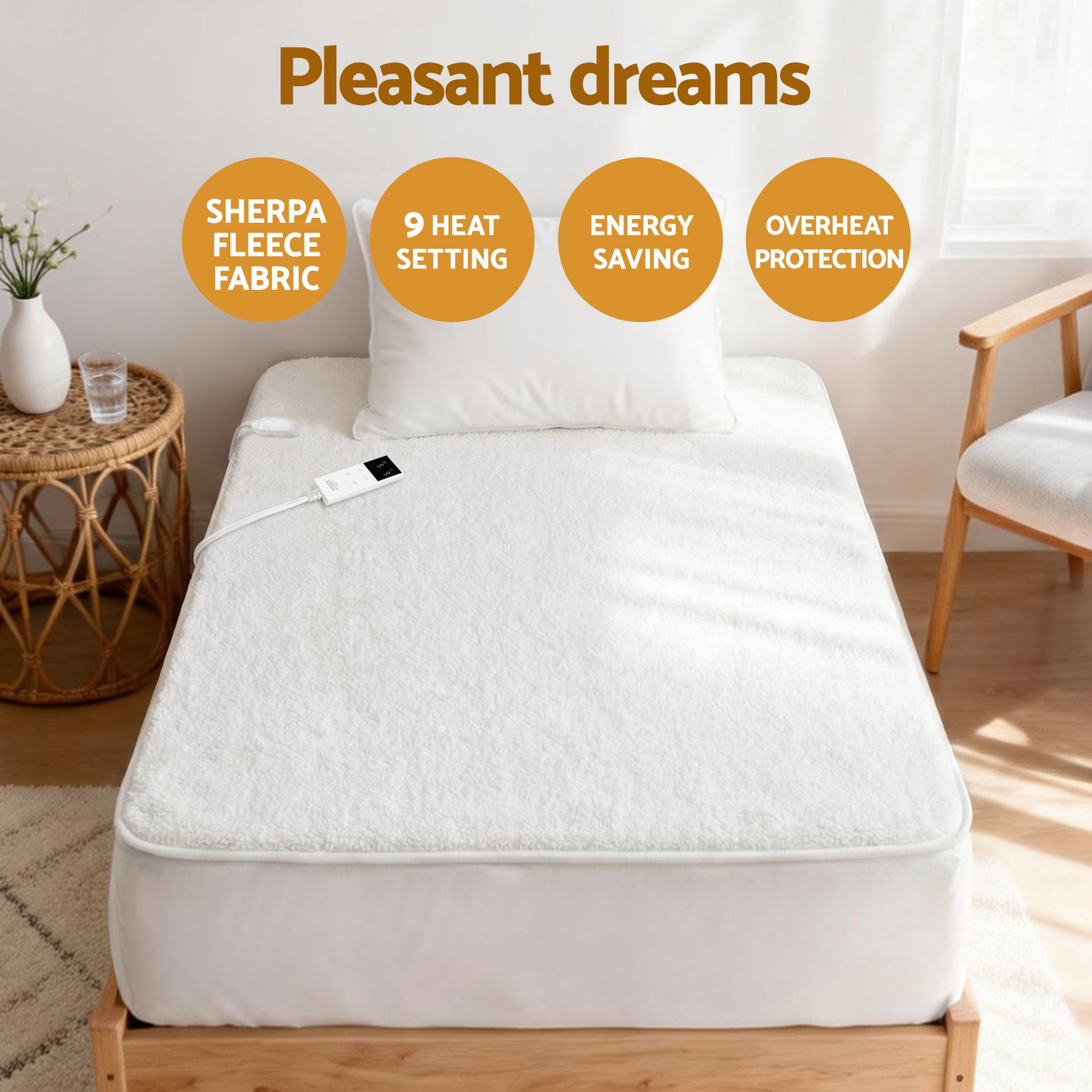 Giselle Electric Blanket LED Remote Sherpa Fleece Underlay Fully Fitted Machine Washable King Single Awezingly