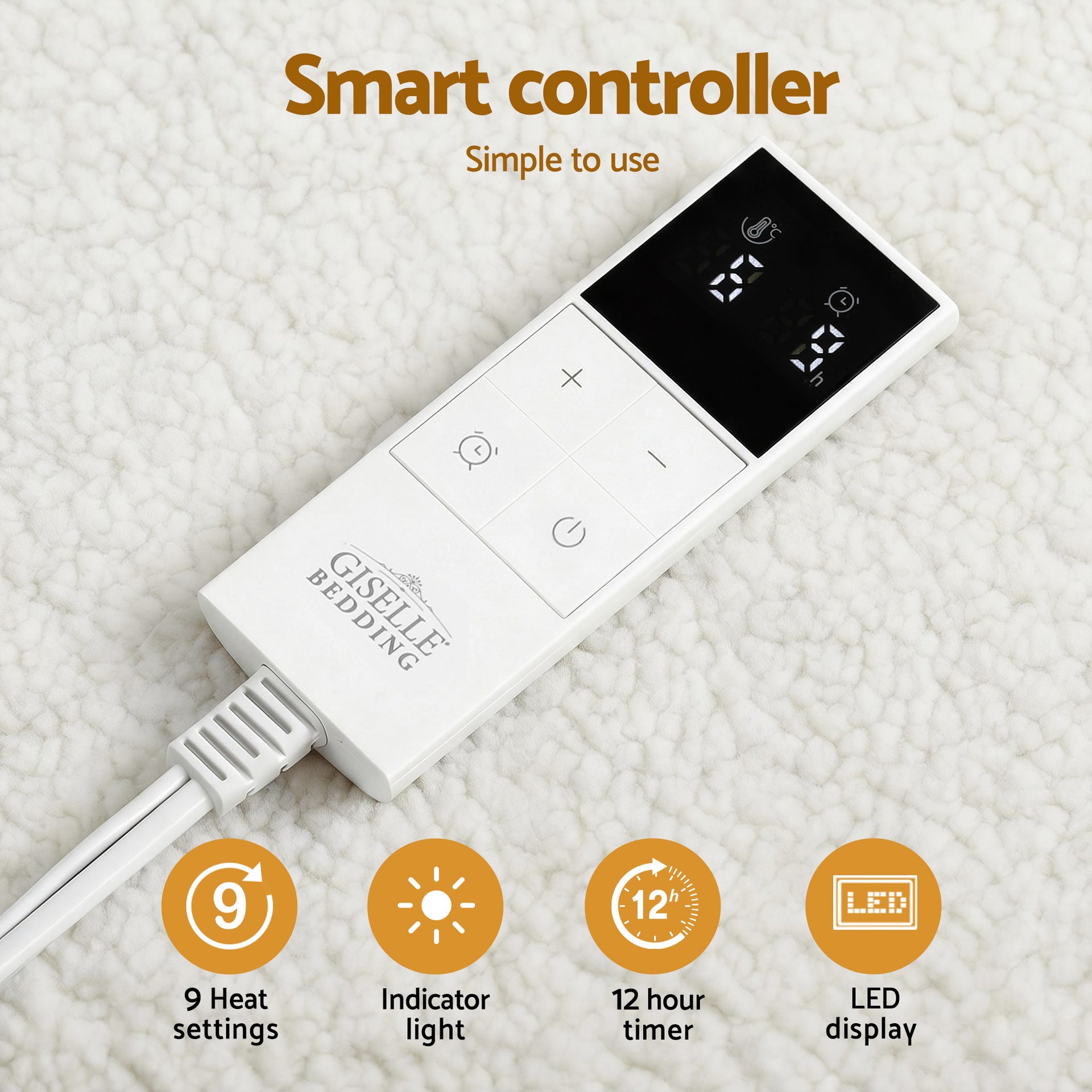 Giselle Electric Blanket LED Remote Sherpa Fleece Underlay Fully Fitted Machine Washable King Single Awezingly
