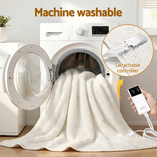 Giselle Electric Blanket LED Remote Sherpa Fleece Underlay Fully Fitted Machine Washable King Single Awezingly