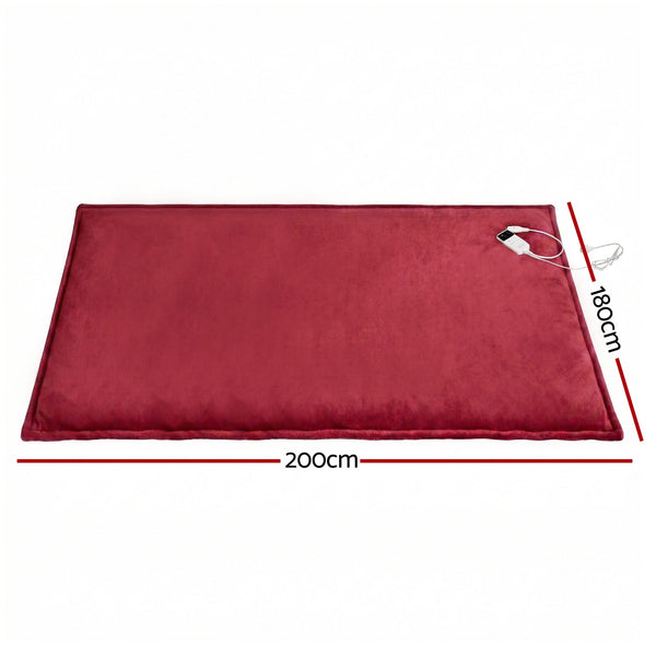 Giselle Electric Throw Rug Double Size 200x180cm Fleece Flannel Heated Blanket Burgundy Awezingly