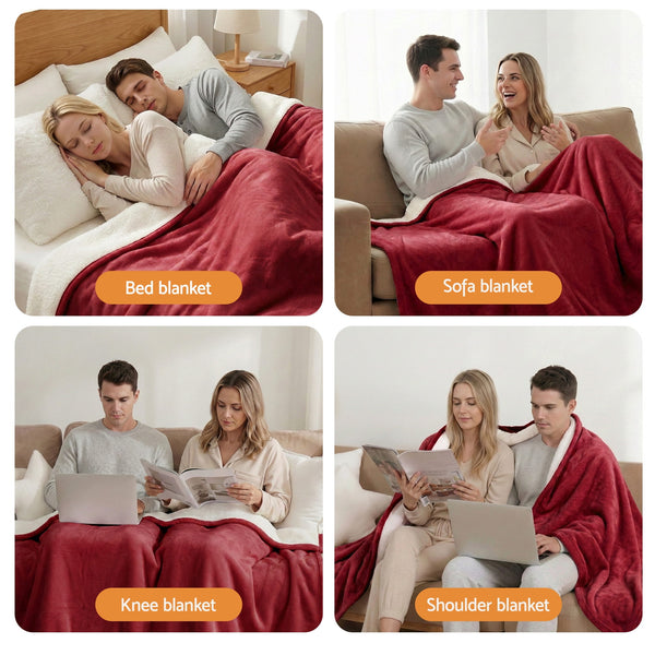 Giselle Electric Throw Rug Double Size 200x180cm Fleece Flannel Heated Blanket Burgundy Awezingly