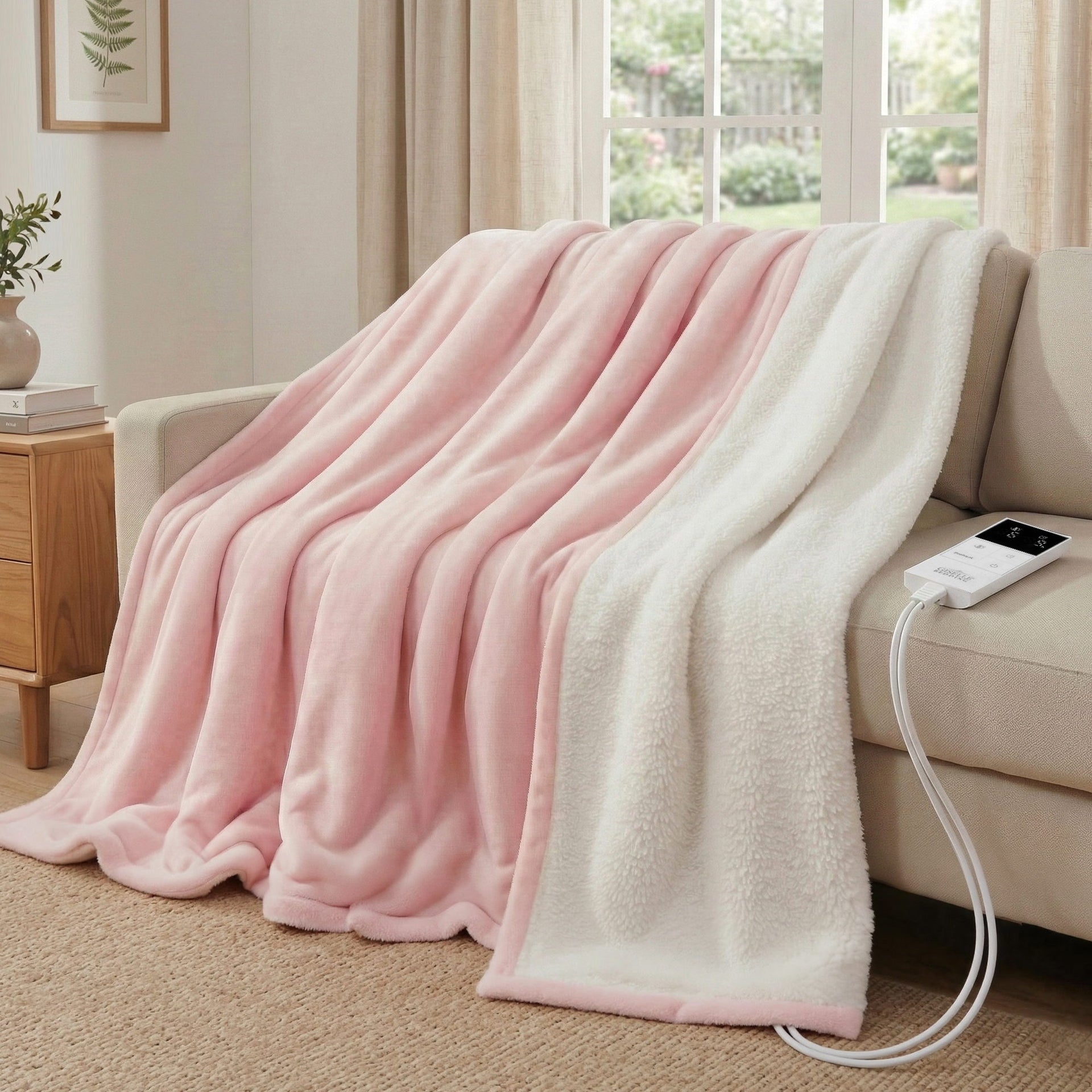 Giselle Electric Throw Rug Double Size 200x180cm Fleece Flannel Heated Blanket Pink Awezingly
