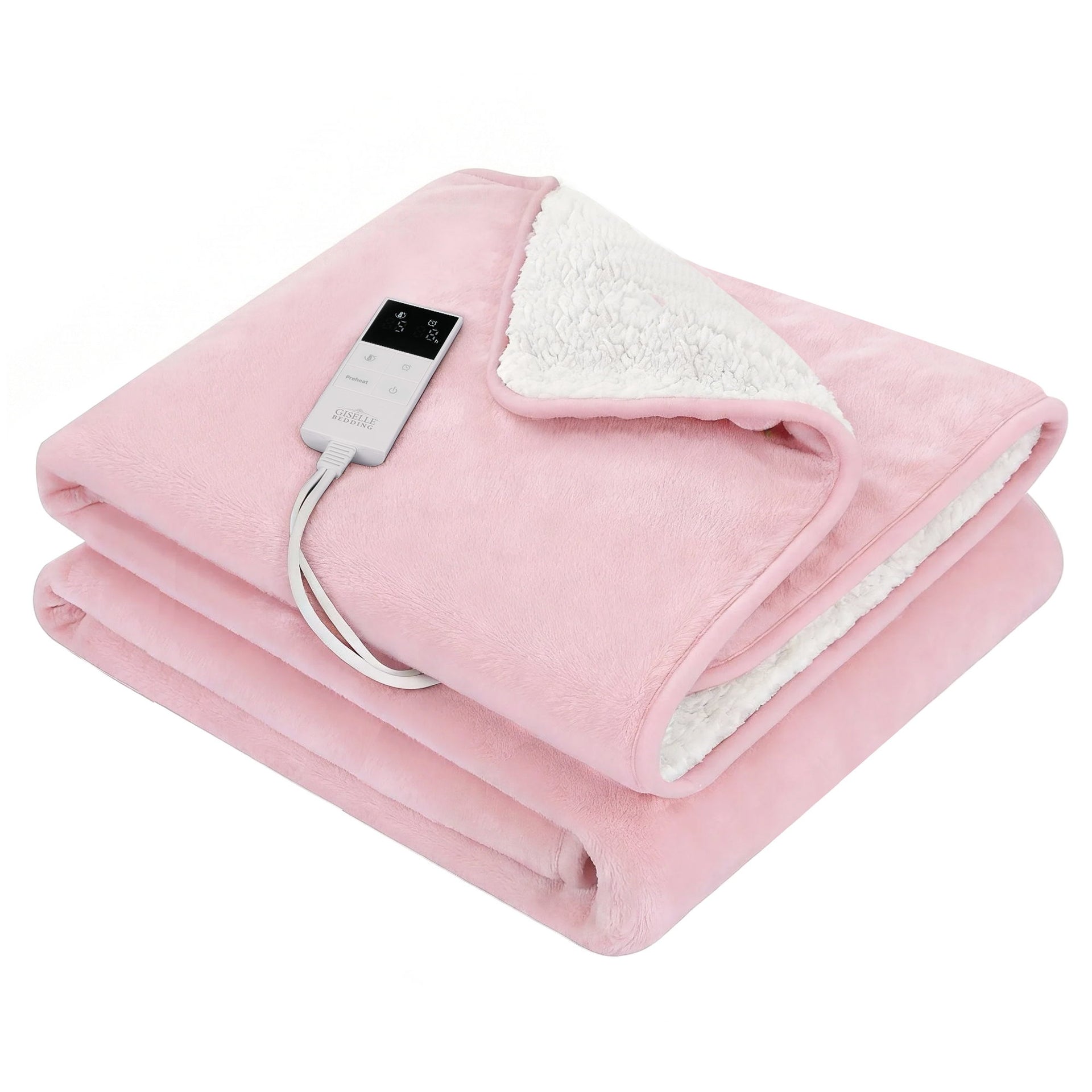 Giselle Electric Throw Rug Double Size 200x180cm Fleece Flannel Heated Blanket Pink Awezingly