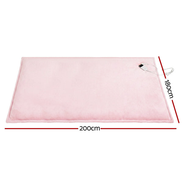 Giselle Electric Throw Rug Double Size 200x180cm Fleece Flannel Heated Blanket Pink Awezingly