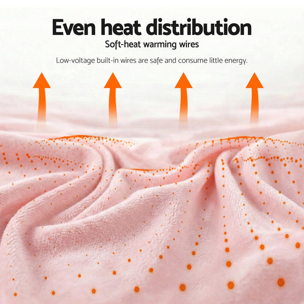 Giselle Electric Throw Rug Double Size 200x180cm Fleece Flannel Heated Blanket Pink Awezingly