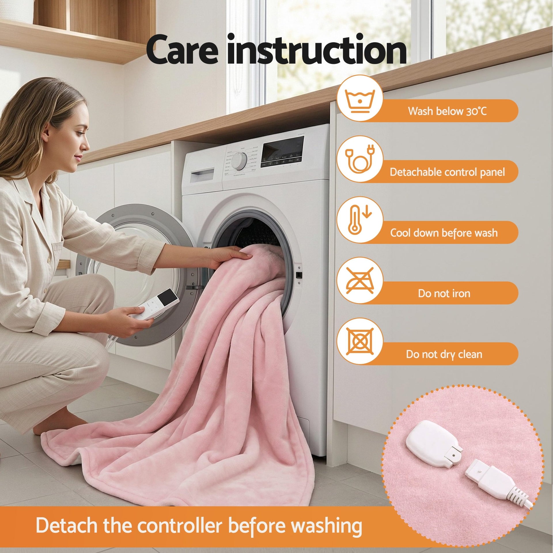 Giselle Electric Throw Rug Double Size 200x180cm Fleece Flannel Heated Blanket Pink Awezingly