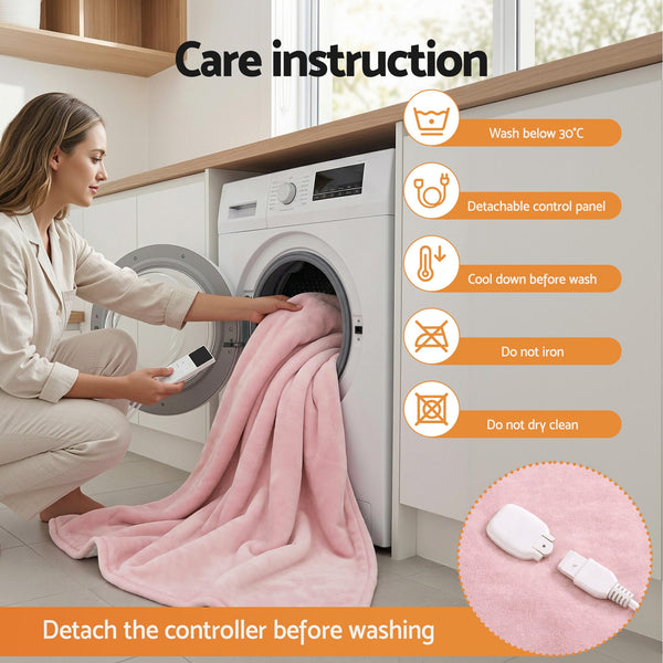 Giselle Electric Throw Rug Double Size 200x180cm Fleece Flannel Heated Blanket Pink Awezingly