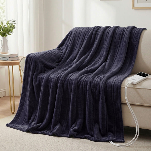 Giselle Electric Throw Rug Double Size 200x180cm Coral Fleece Heated Blanket Charcoal Awezingly