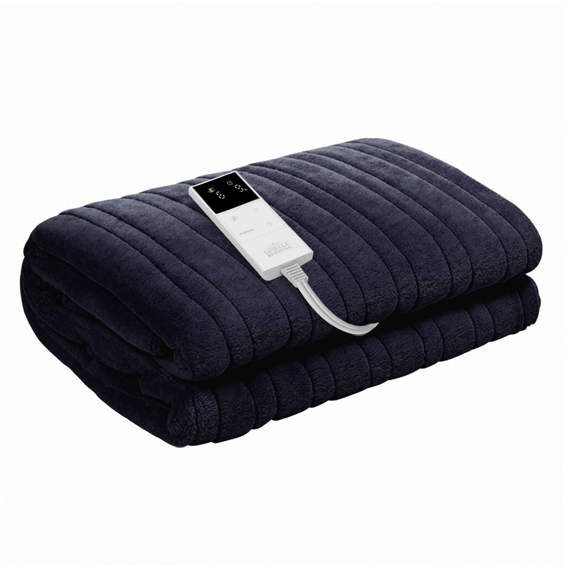 Giselle Electric Throw Rug Double Size 200x180cm Coral Fleece Heated Blanket Charcoal Awezingly