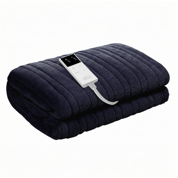 Giselle Electric Throw Rug Double Size 200x180cm Coral Fleece Heated Blanket Charcoal Awezingly