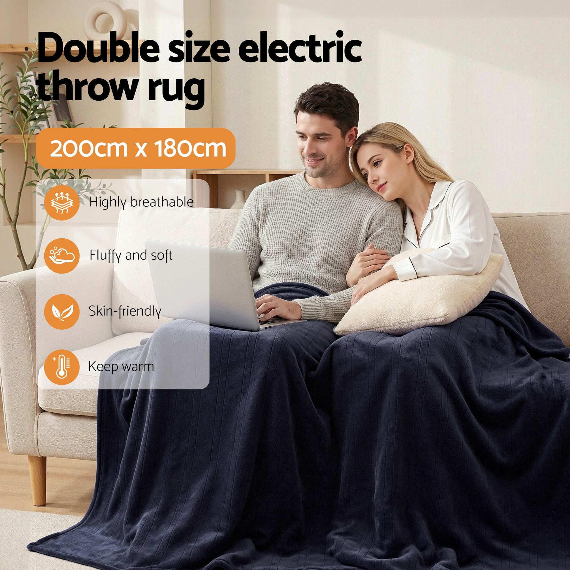 Giselle Electric Throw Rug Double Size 200x180cm Coral Fleece Heated Blanket Charcoal Awezingly
