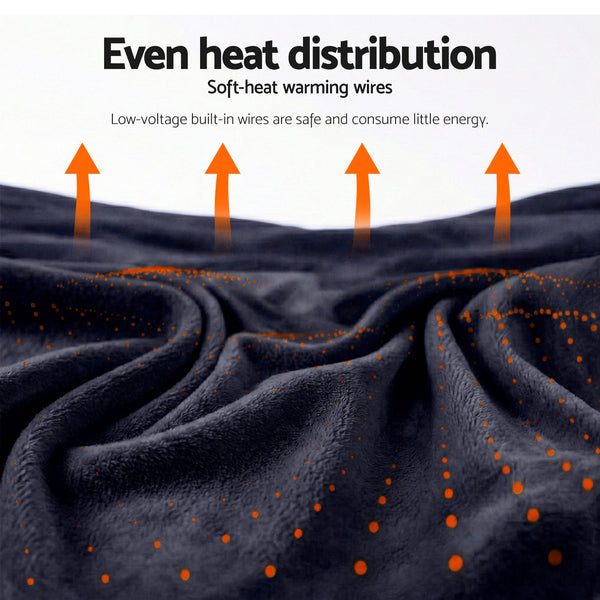 Giselle Electric Throw Rug Double Size 200x180cm Coral Fleece Heated Blanket Charcoal Awezingly