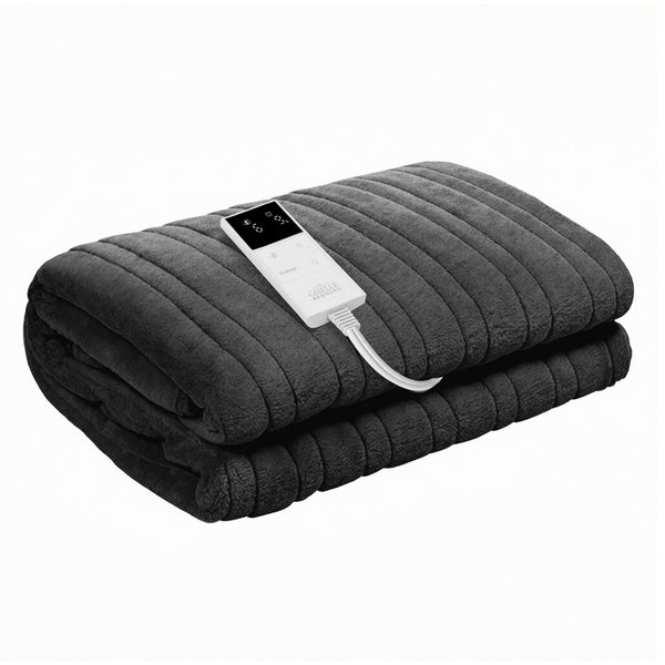 Giselle Electric Throw Rug Double Size 200x180cm Coral Fleece Heated Blanket Grey Awezingly