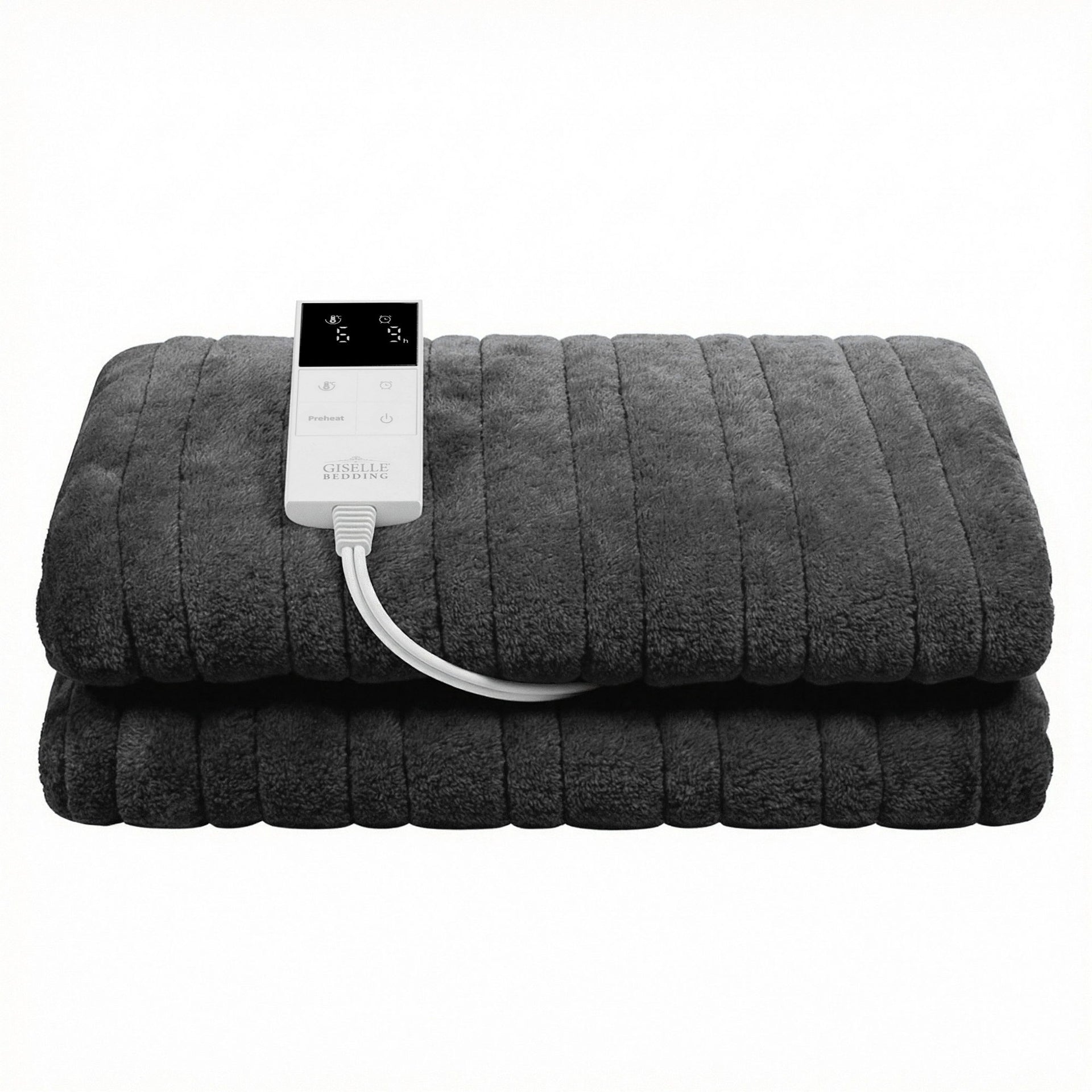 Giselle Electric Throw Rug Double Size 200x180cm Coral Fleece Heated Blanket Grey Awezingly