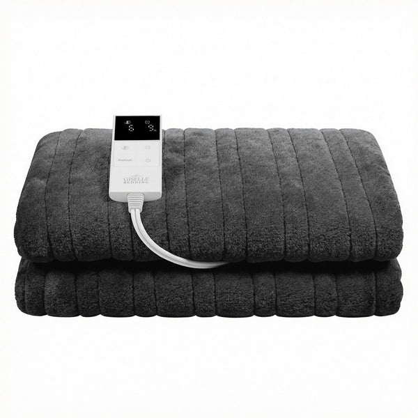 Giselle Electric Throw Rug Double Size 200x180cm Coral Fleece Heated Blanket Grey Awezingly