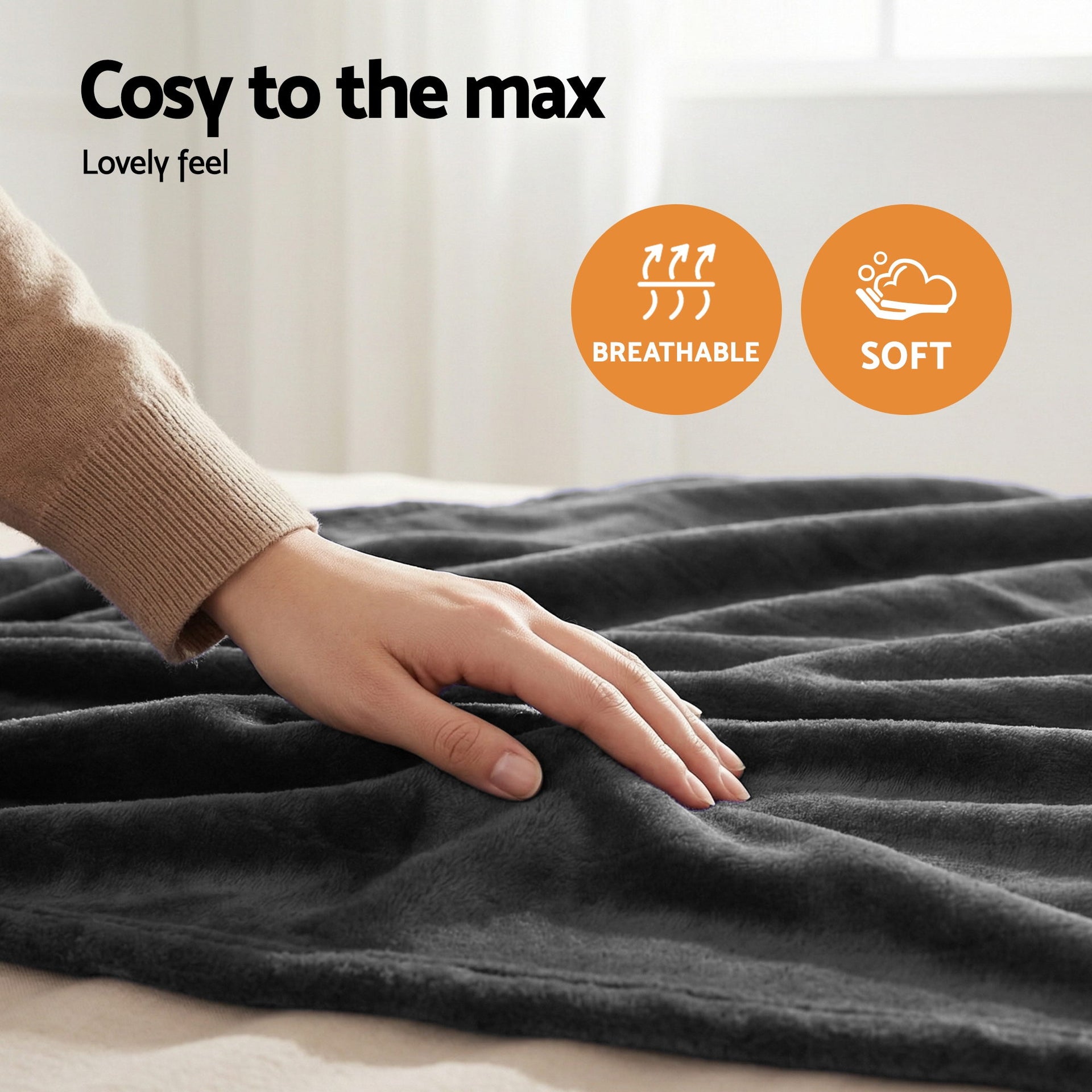 Giselle Electric Throw Rug Double Size 200x180cm Coral Fleece Heated Blanket Grey Awezingly