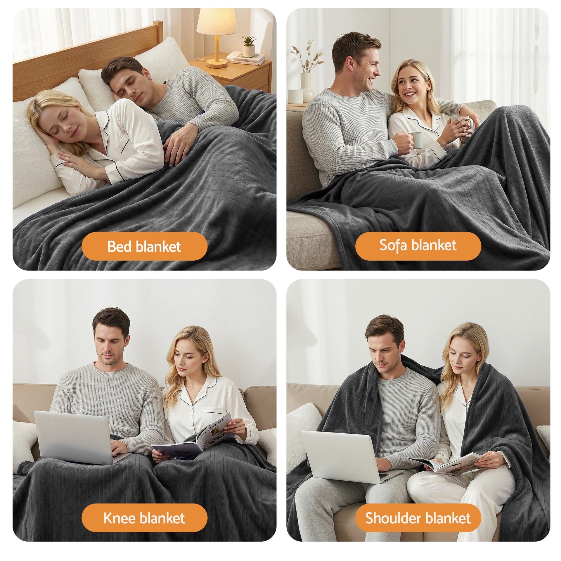 Giselle Electric Throw Rug Double Size 200x180cm Coral Fleece Heated Blanket Grey Awezingly