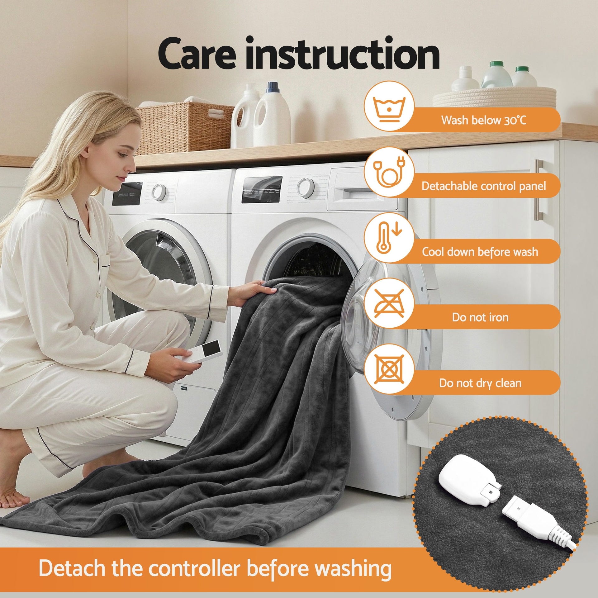 Giselle Electric Throw Rug Double Size 200x180cm Coral Fleece Heated Blanket Grey Awezingly