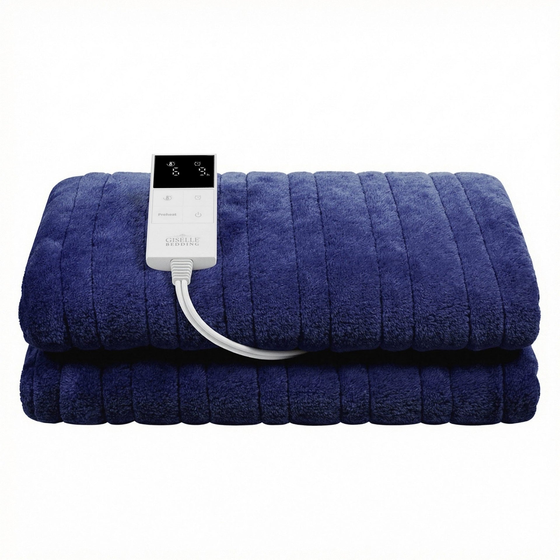 Giselle Electric Throw Rug Double Size 200x180cm Coral Fleece Heated Blanket Navy Blue Awezingly