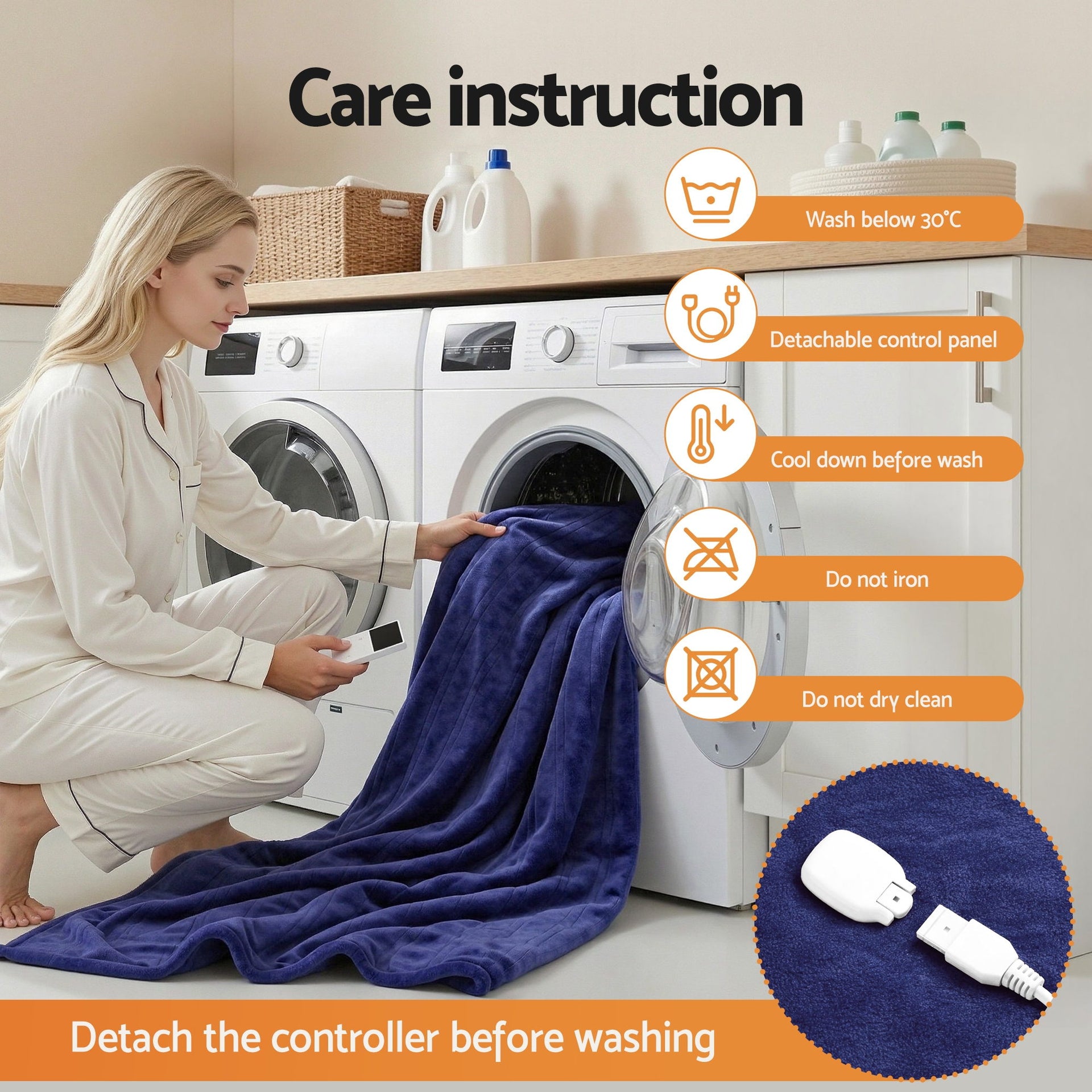 Giselle Electric Throw Rug Double Size 200x180cm Coral Fleece Heated Blanket Navy Blue Awezingly
