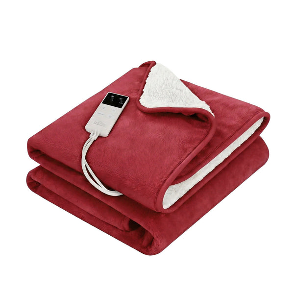 Giselle Electric Throw Rug Dual Side Fleece Flannel Heated Blanket Burgundy Awezingly