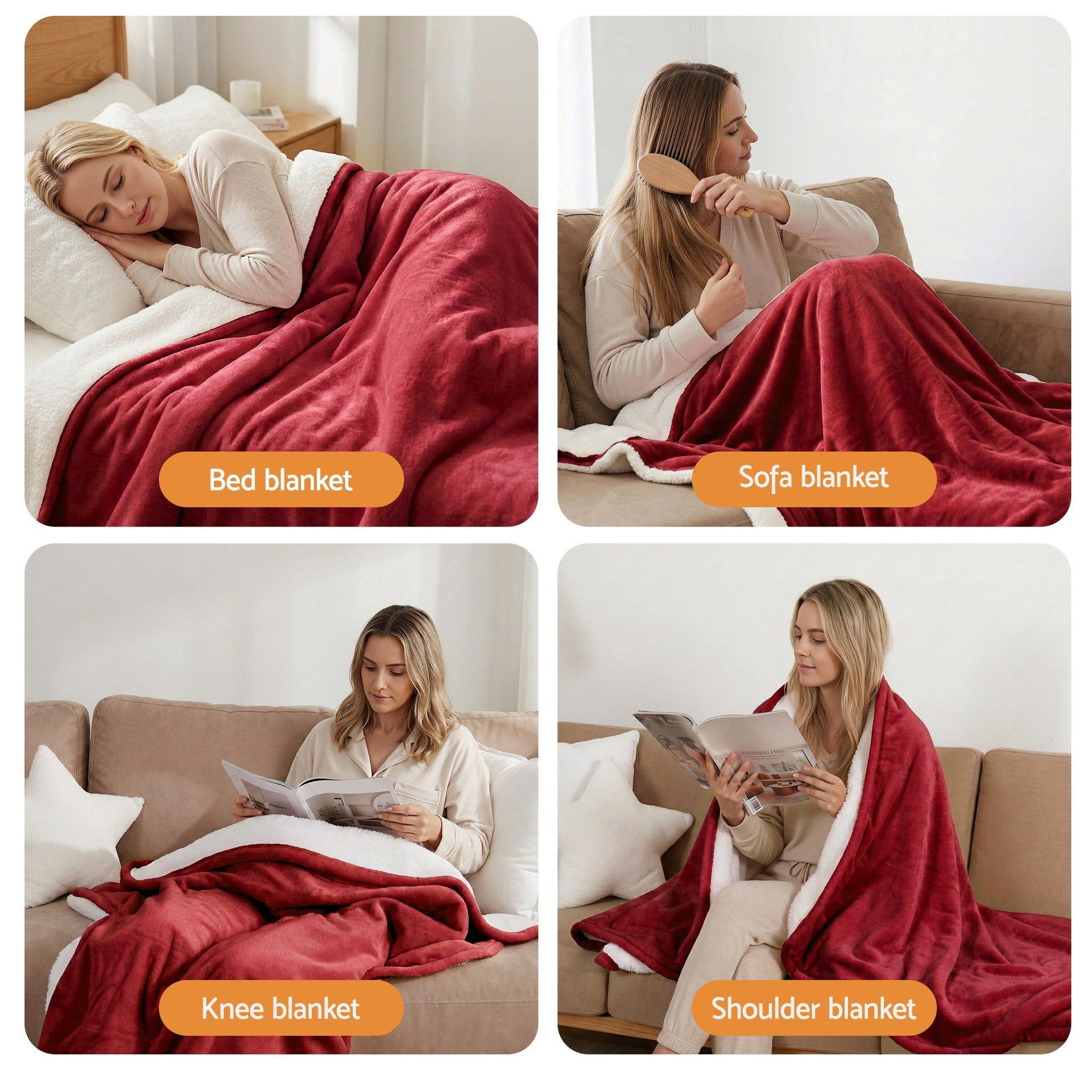 Giselle Electric Throw Rug Dual Side Fleece Flannel Heated Blanket Burgundy Awezingly