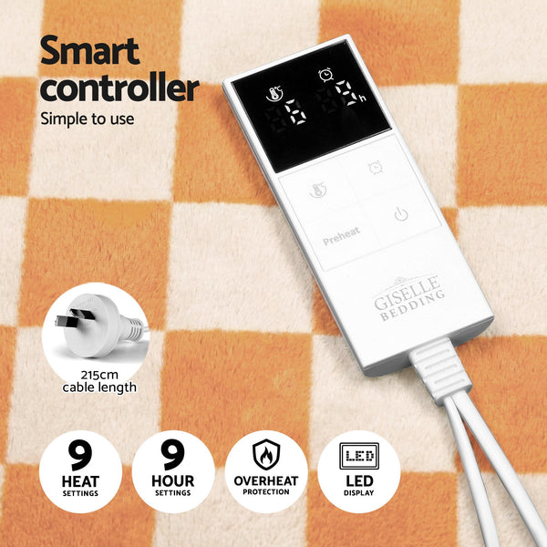 Giselle Electric Throw Rug Dual Side Fleece Flannel Heated Blanket Yellow Awezingly