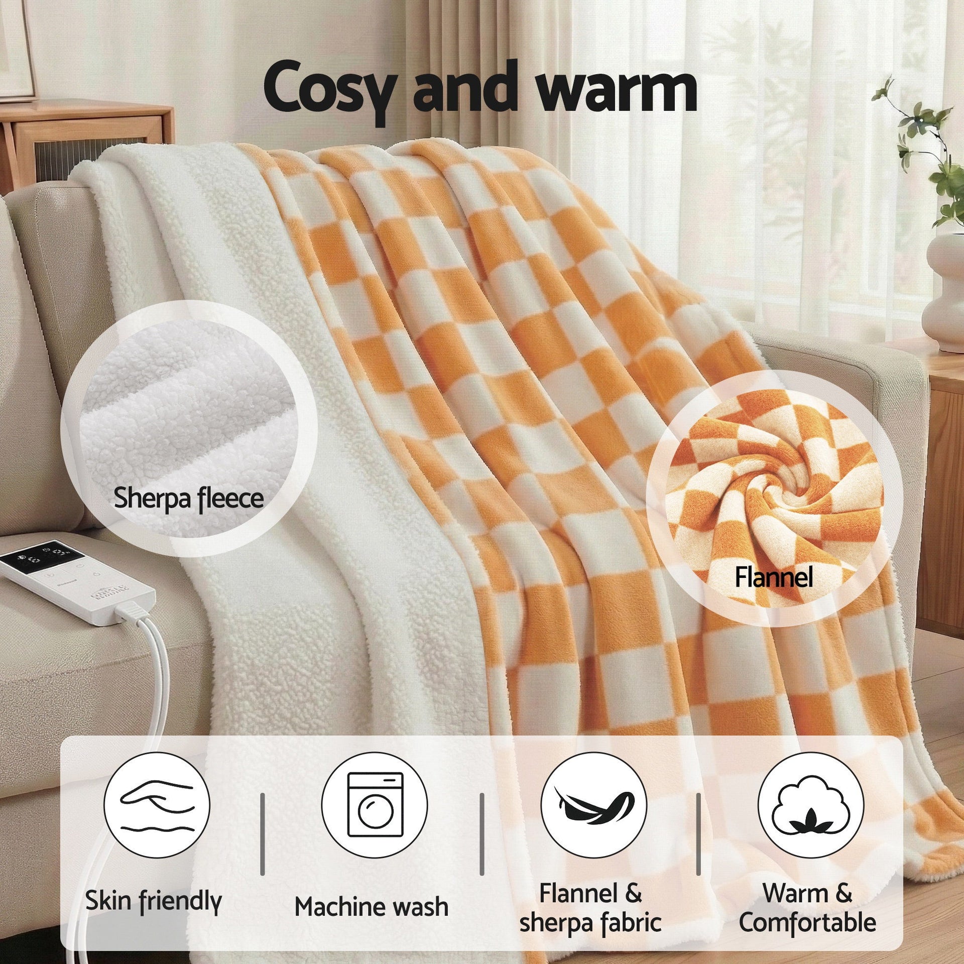 Giselle Electric Throw Rug Dual Side Fleece Flannel Heated Blanket Yellow Awezingly