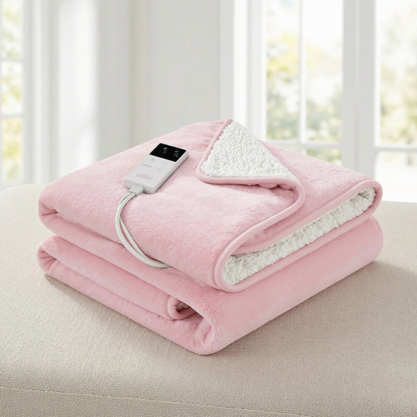 Giselle Electric Throw Rug Dual Side Fleece Flannel Heated Blanket Pink Awezingly