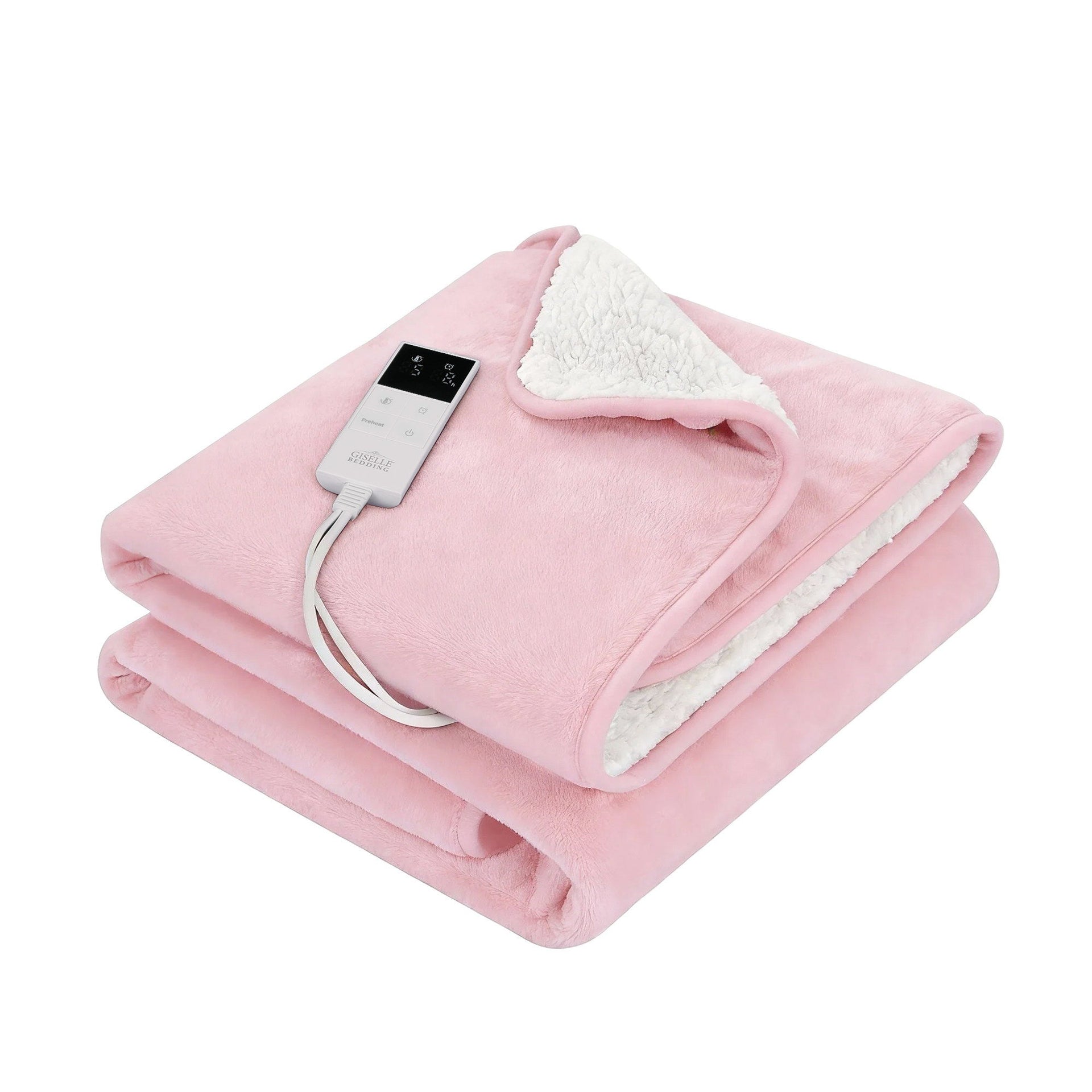 Giselle Electric Throw Rug Dual Side Fleece Flannel Heated Blanket Pink Awezingly