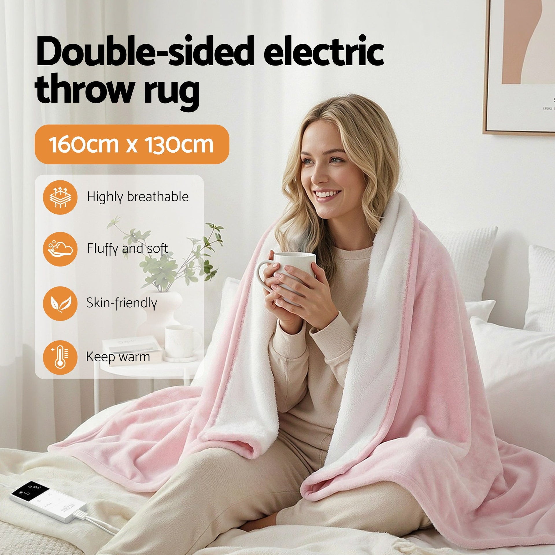 Giselle Electric Throw Rug Dual Side Fleece Flannel Heated Blanket Pink Awezingly