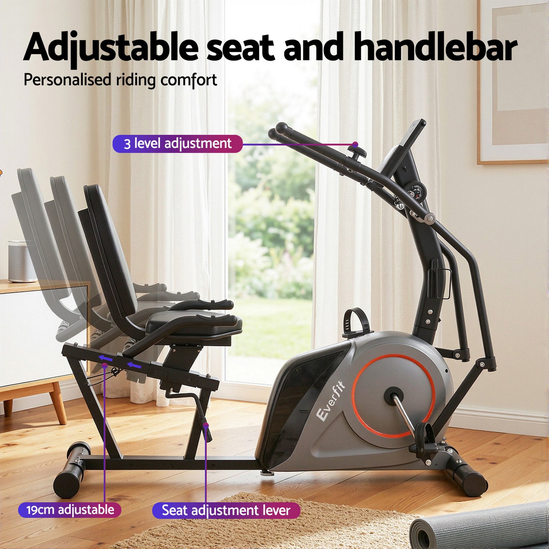 Everfit Exercise Bike Recumbent Cycling Magnetic Bluetooth App Connect Home Gym Awezingly