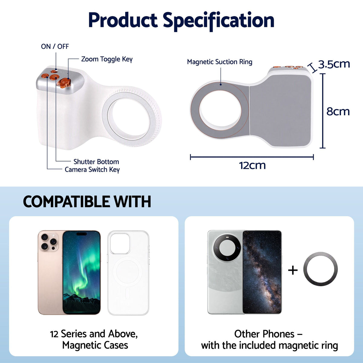 Devanti Magnetic Phone Camera Grip Ergonomic Hanlder Detachable Bluetooth Remote Awezingly