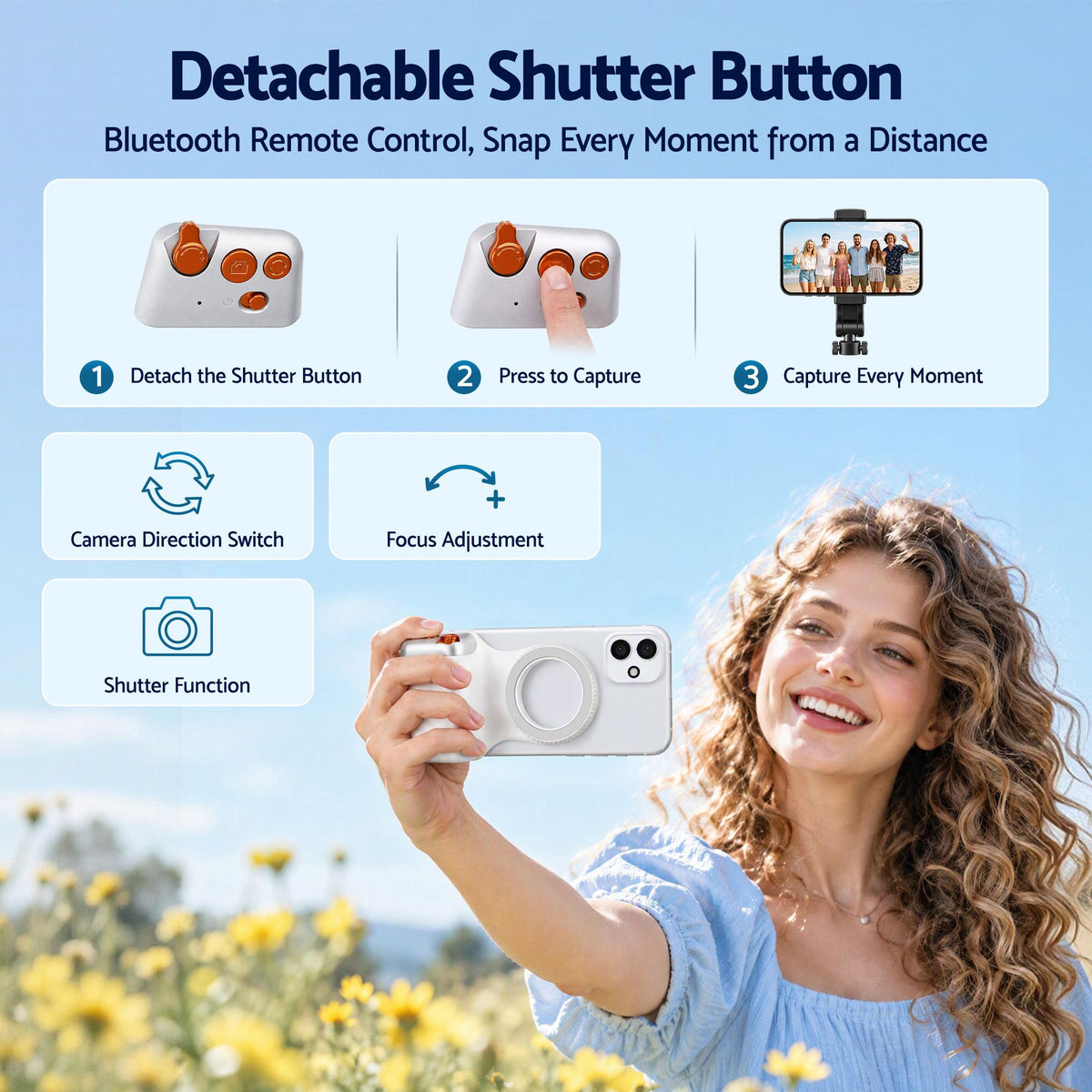 Devanti Magnetic Phone Camera Grip Ergonomic Hanlder Detachable Bluetooth Remote Awezingly