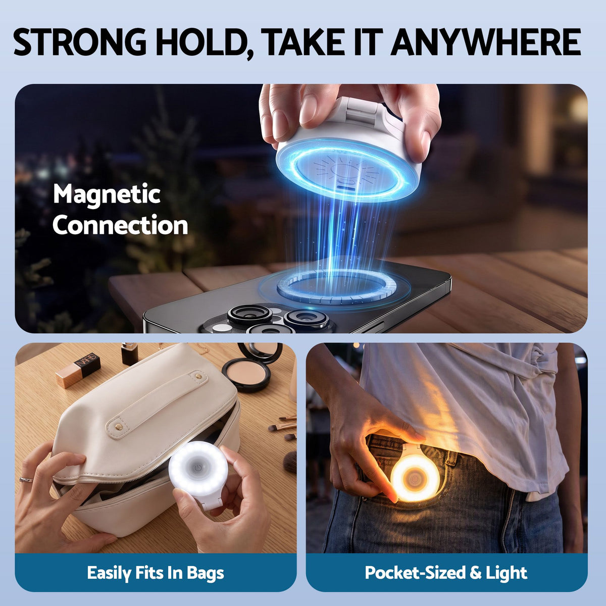 Devanti Magnetic Selfie Light Foldable LED Ring Fill Phone Light CRI95 White Awezingly