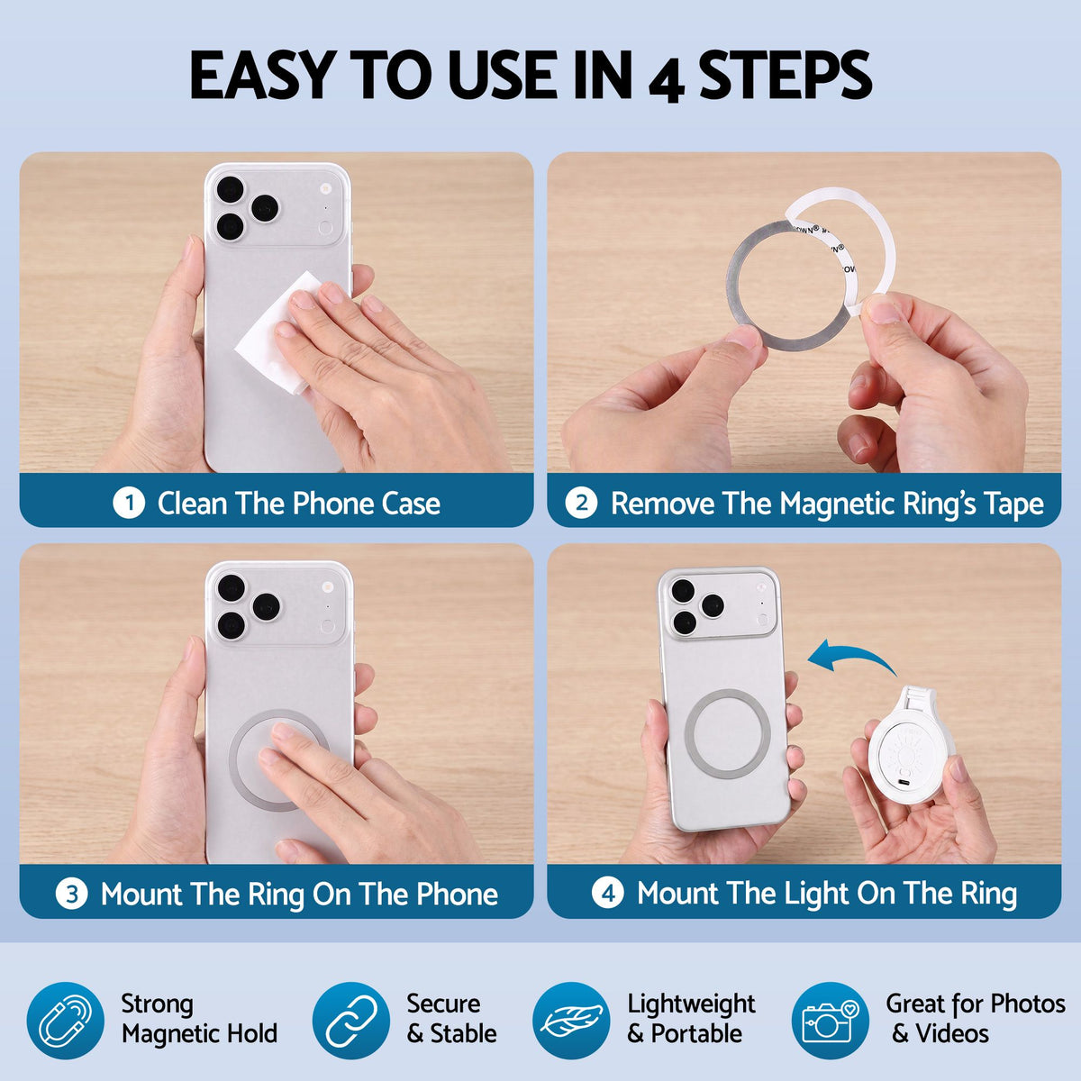 Devanti Magnetic Selfie Light Foldable LED Ring Fill Phone Light CRI95 White Awezingly