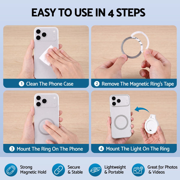 Devanti Magnetic Selfie Light Foldable LED Ring Fill Phone Light CRI95 White Awezingly