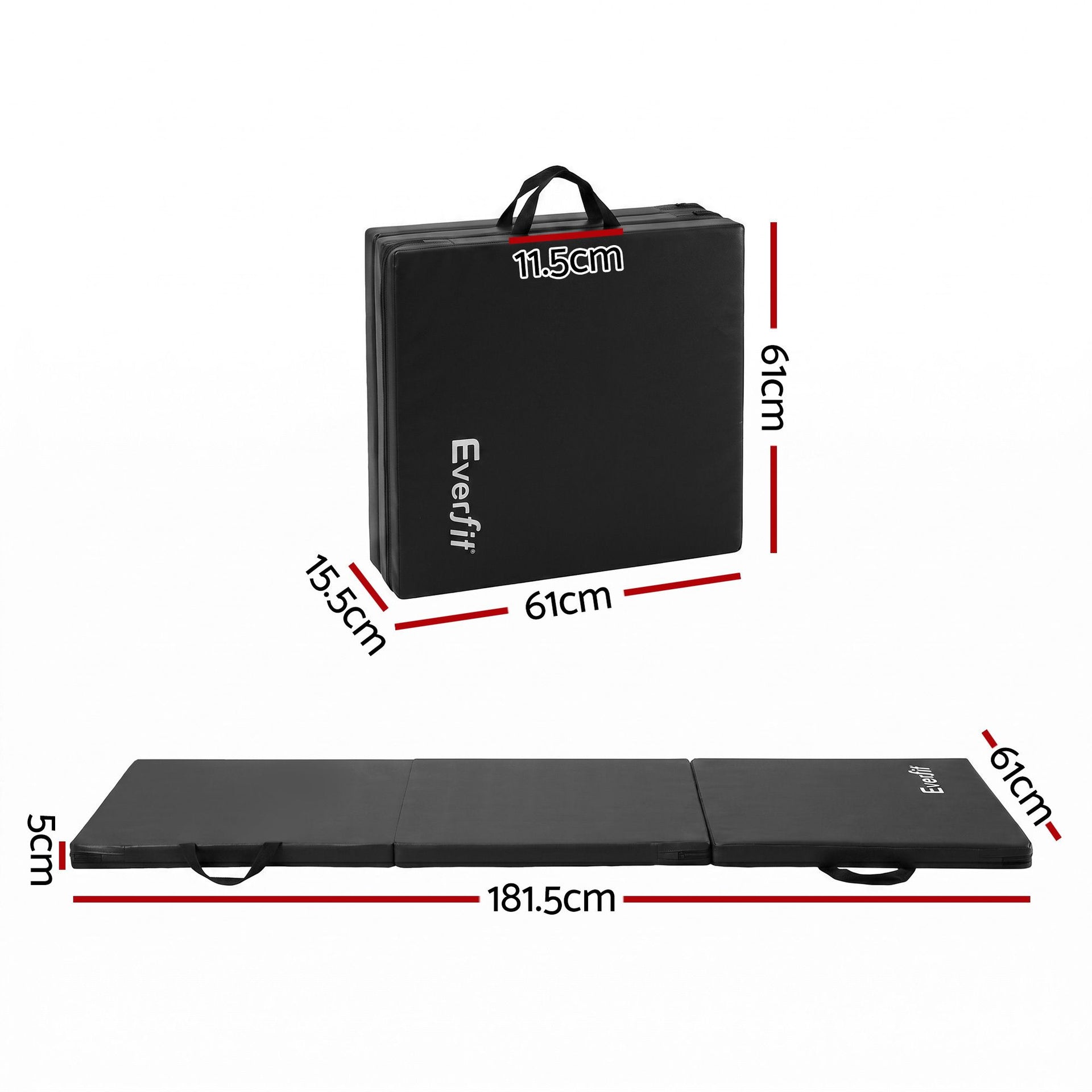 Everfit Gymnastics Mats Folding Exercise Floor Mat Portable 3 Fold Tumbling Mat Black Everfit