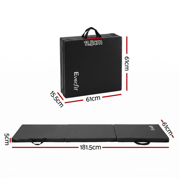 Everfit Gymnastics Mats Folding Exercise Floor Mat Portable 3 Fold Tumbling Mat Black Everfit