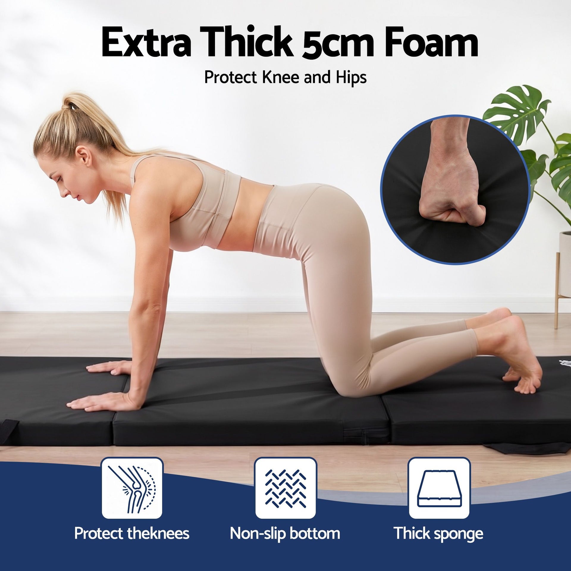 Everfit Gymnastics Mats Folding Exercise Floor Mat Portable 3 Fold Tumbling Mat Black Everfit
