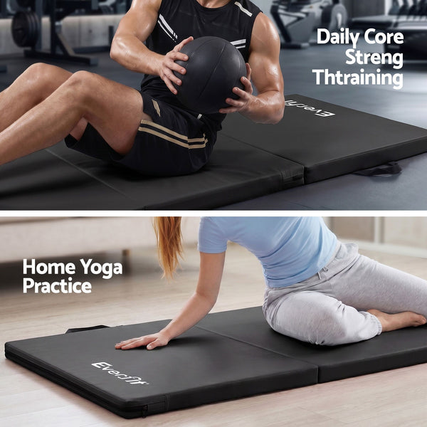 Everfit Gymnastics Mats Folding Exercise Floor Mat Portable 3 Fold Tumbling Mat Black Everfit