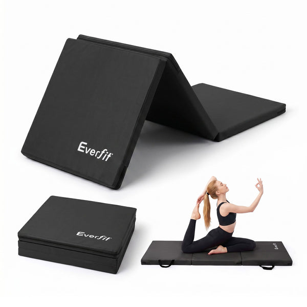 Everfit Gymnastics Mats Folding Exercise Floor Mat Portable 3 Fold Tumbling Mat Black Everfit