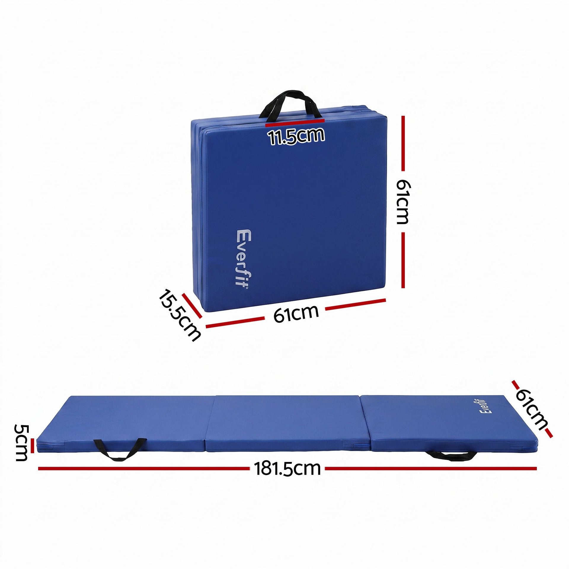 Everfit 180x60cm Gymnastics Mats Folding Exercise Floor Mat Portable 3 Fold Tumbling Mat Blue Everfit