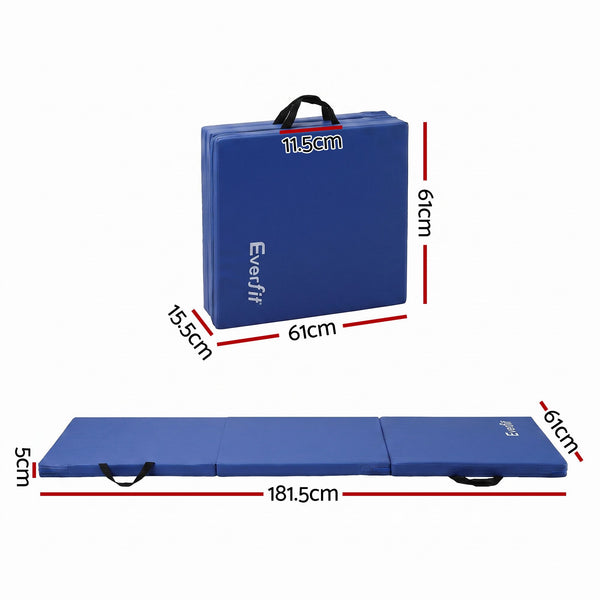 Everfit 180x60cm Gymnastics Mats Folding Exercise Floor Mat Portable 3 Fold Tumbling Mat Blue Everfit