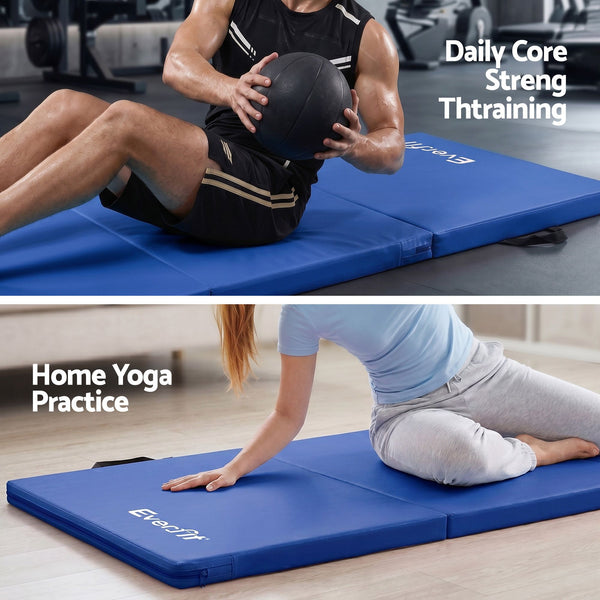 Everfit 180x60cm Gymnastics Mats Folding Exercise Floor Mat Portable 3 Fold Tumbling Mat Blue Everfit