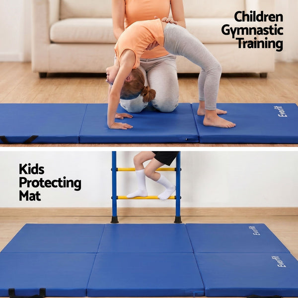 Everfit 180x60cm Gymnastics Mats Folding Exercise Floor Mat Portable 3 Fold Tumbling Mat Blue Everfit